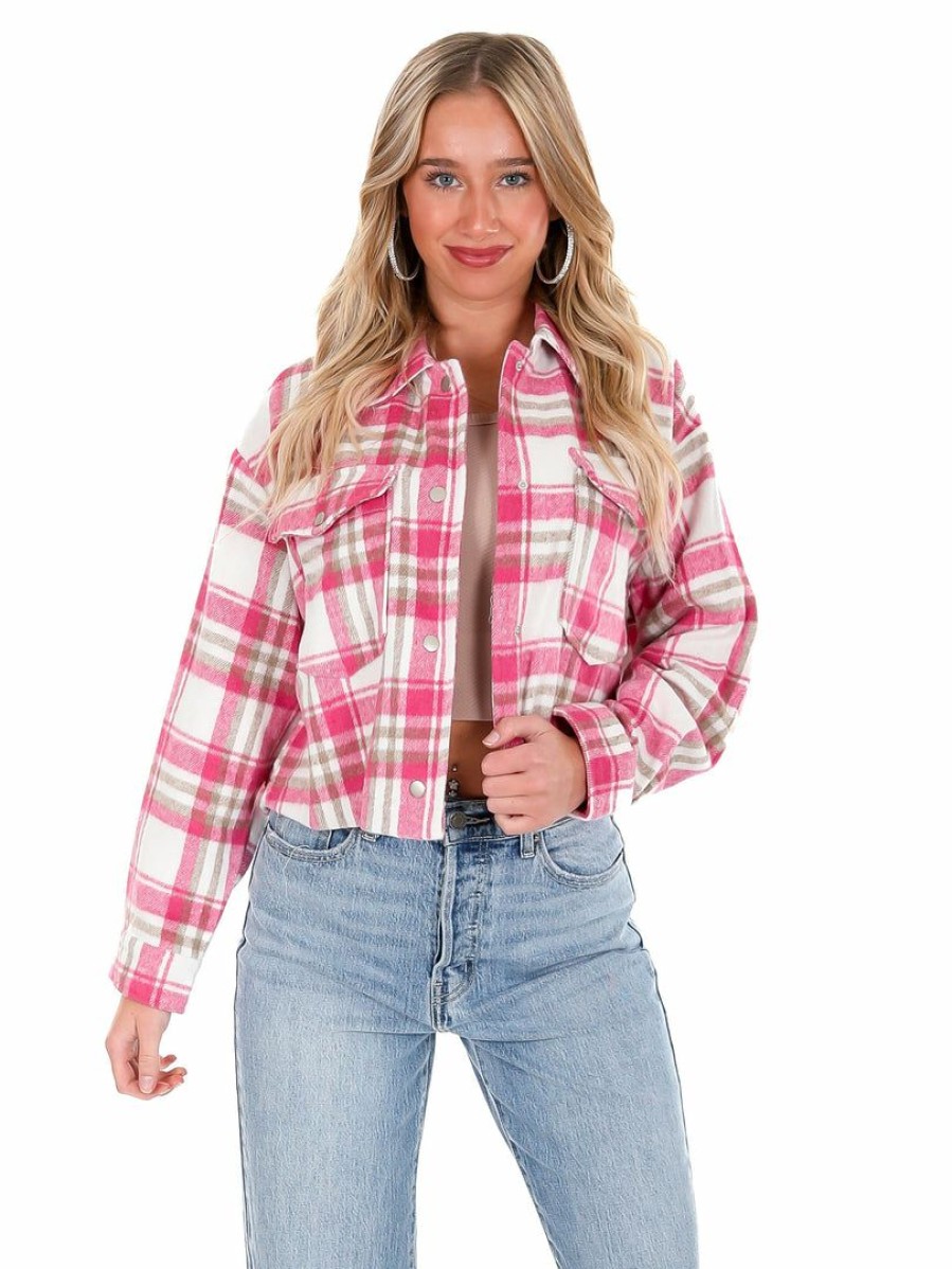 Clothing * | New Hyfve Breakaway Plaid Jacket Tops Pink