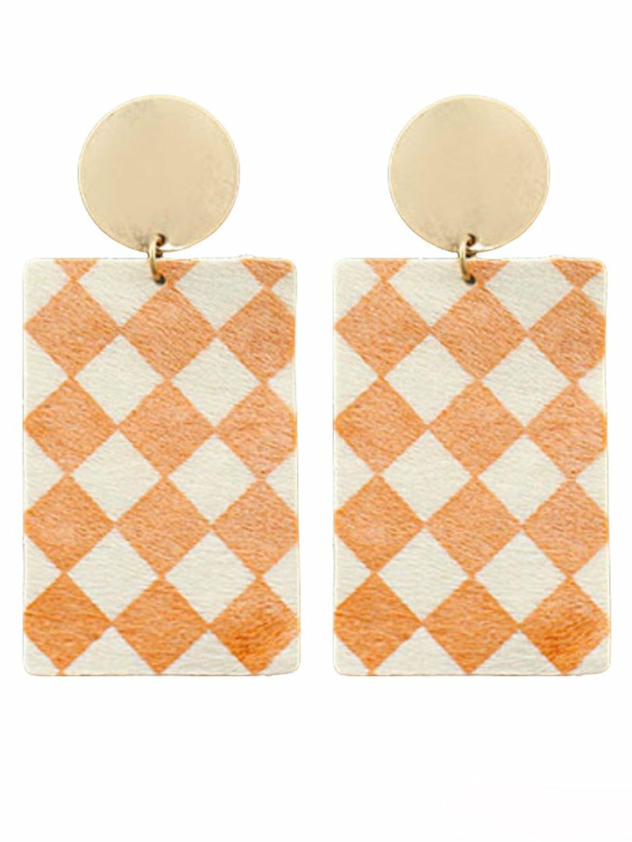 Gameday * | Deals Jewelry Calf Checkered Rectangle Earrings