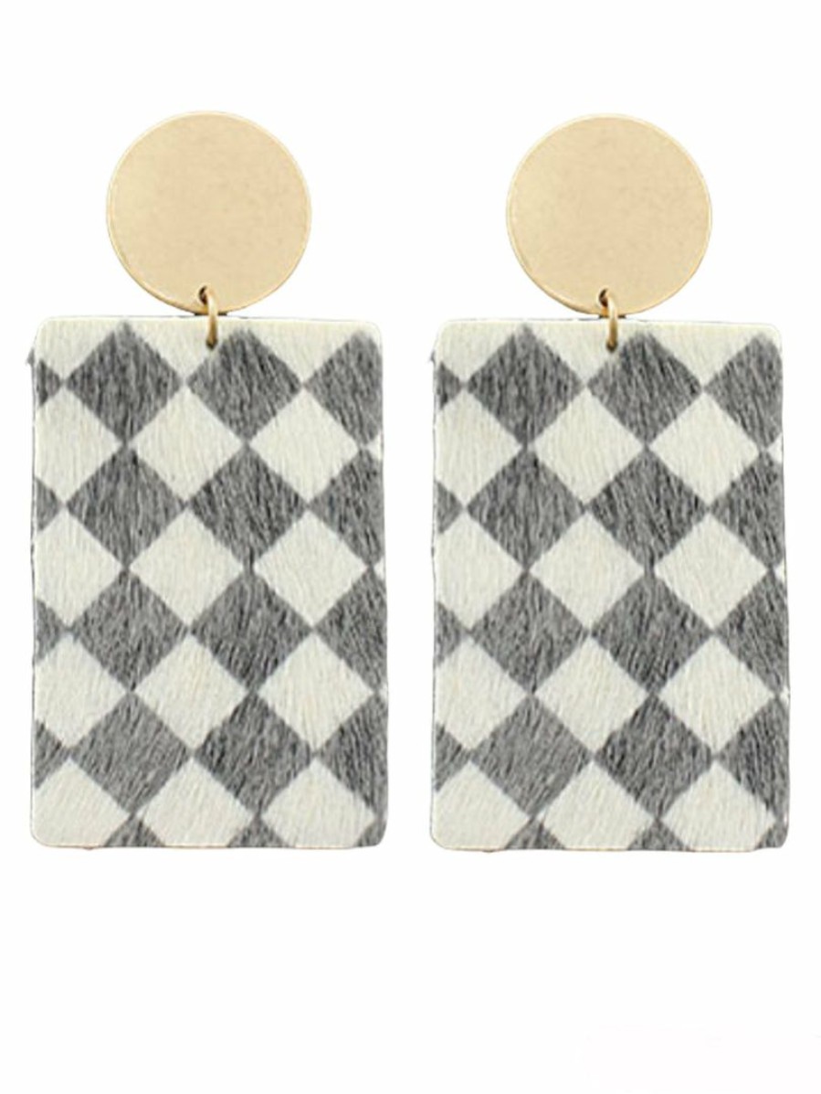 Gameday * | Deals Jewelry Calf Checkered Rectangle Earrings