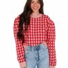 Clothing * | Best Reviews Of En Merci Every Morning Checkered Sweater Tops Red Multi