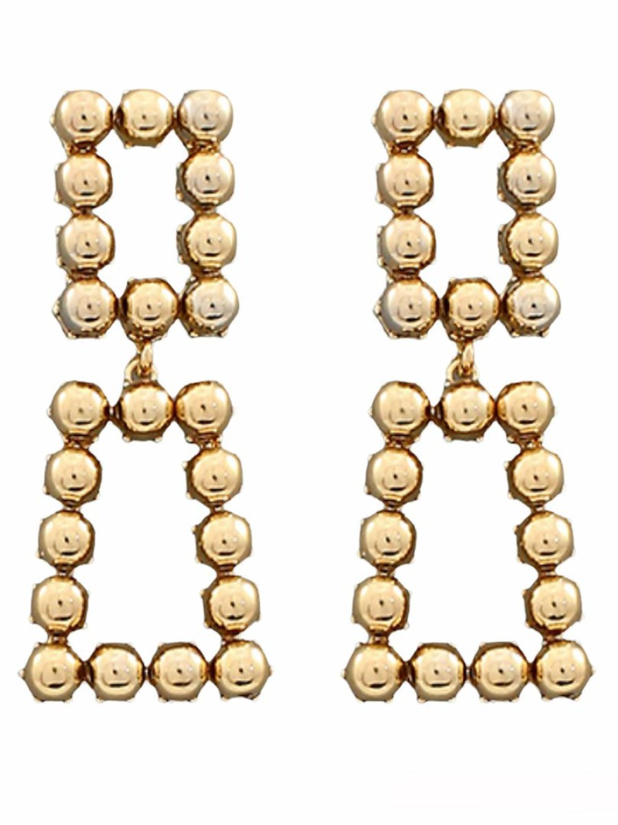 Gameday * | Brand New Golden Stella 2 Square Gold Linked Earrings