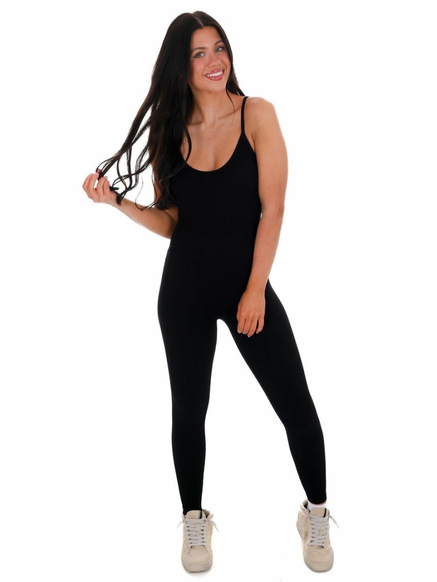 Jb Fit * | Best Reviews Of Dynamic Whole Lotta Love Ribbed Long Jumpsuit Black