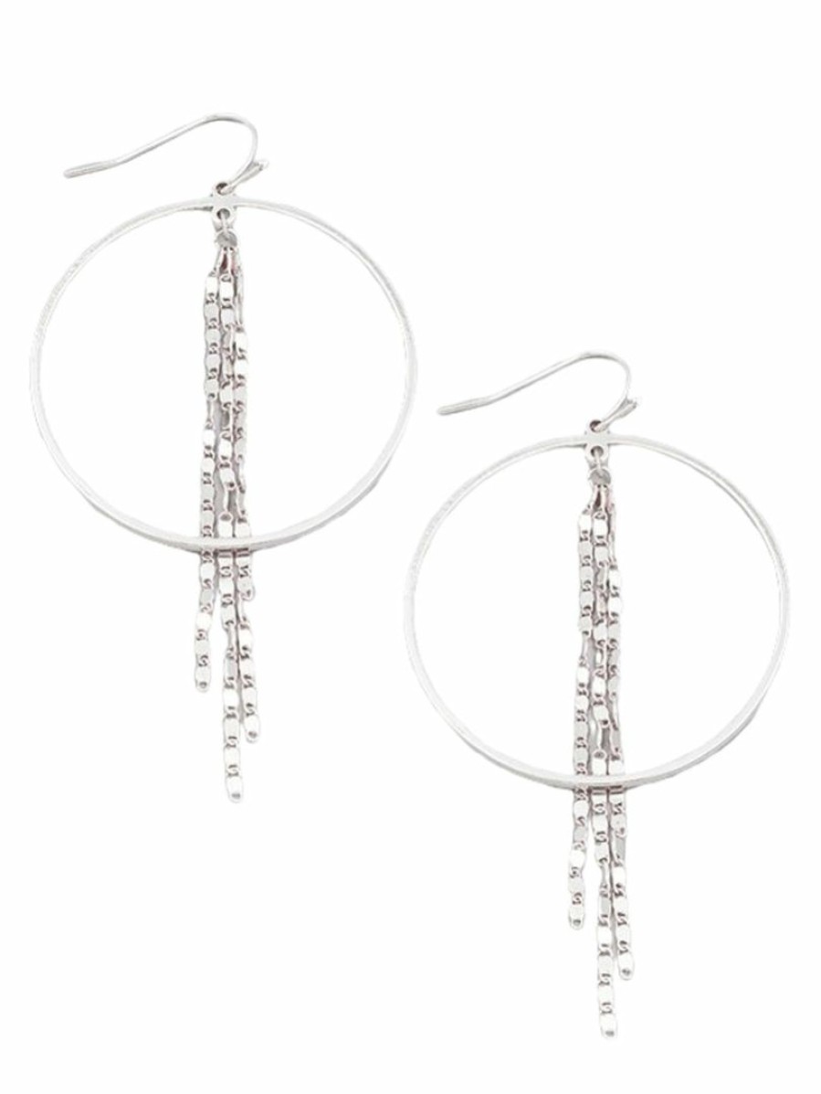 Gameday * | Coupon Jewelry Circle Cutout Chain Fringe Earrings