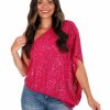 Clothing * | Brand New Main Strip Rise Up One Shoulder Sequin Top Fuchsia