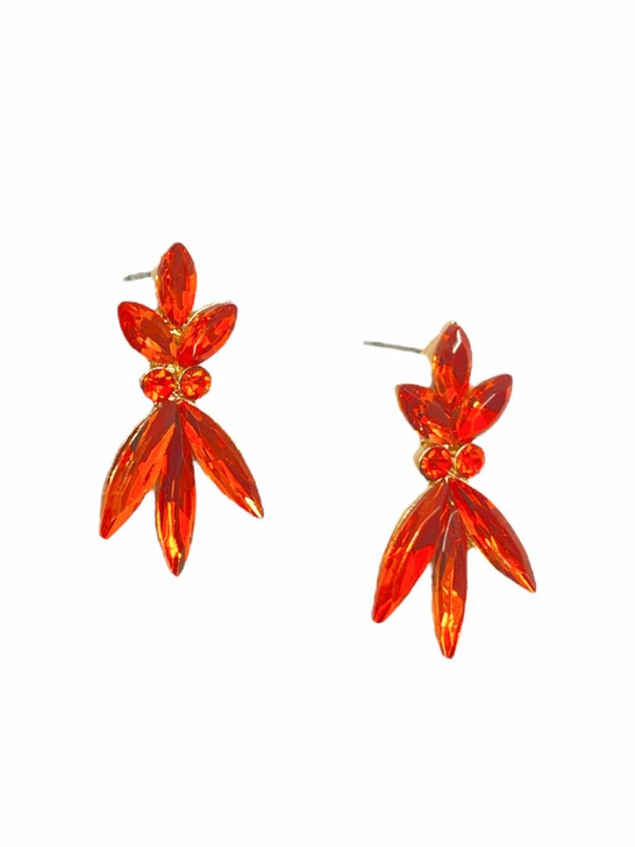 Gameday * | Best Pirce Josie'S Boutique Jewelry Orange Rhinestone Earrings