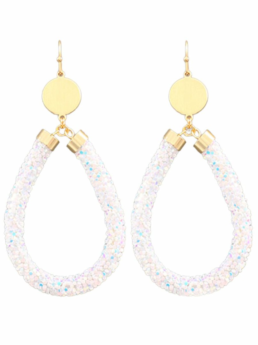 Gameday * | Top 10 Golden Stella Gameday White Teardrop Sparkling Tube Earrings