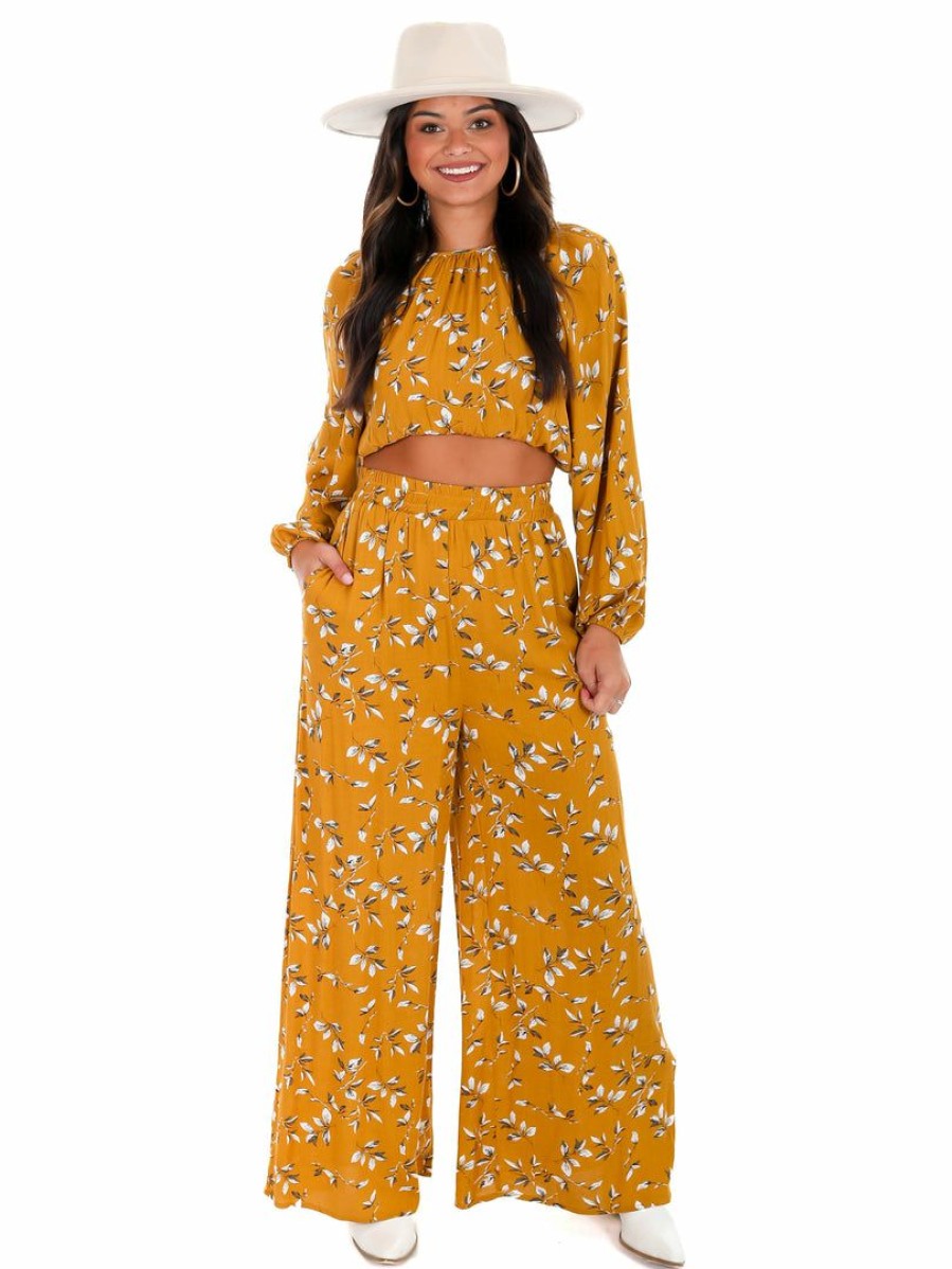 Clothing * | Cheap She + Sky Love Me Harder Floral Two Piece Set Mustard