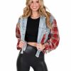 Clothing * | Brand New Oli & Hali Tops What You Are Plaid Denim Jacket Red