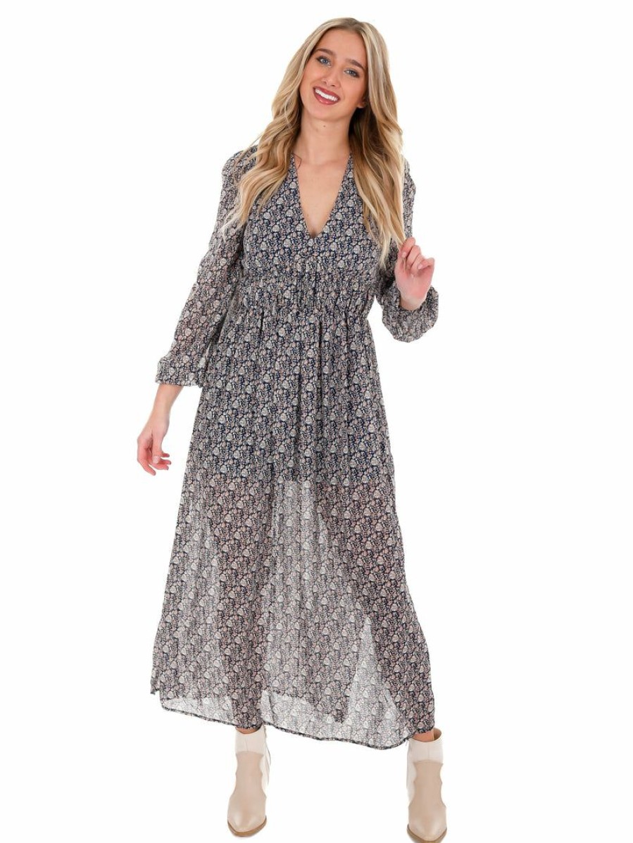 Clothing * | Best Sale Umgee Dresses Viva La Vida Floral Maxi Dress Indigo