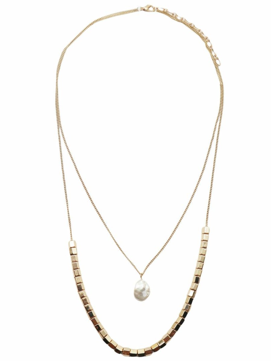 Gameday * | Hot Sale Jewelry Necklaces Layered Pearl & Metal Necklace