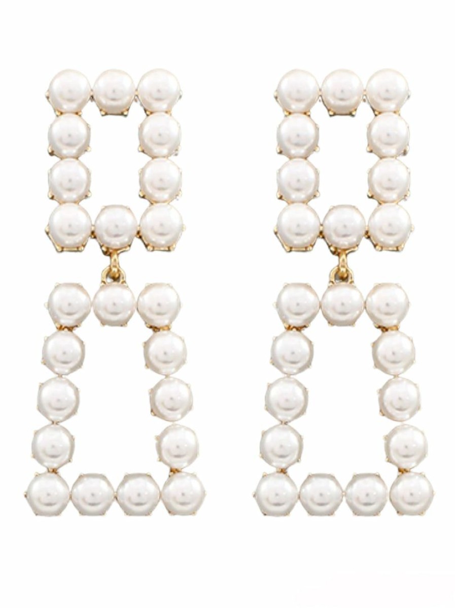 Gameday * | Promo Golden Stella 2 Square Pearl Linked Earrings