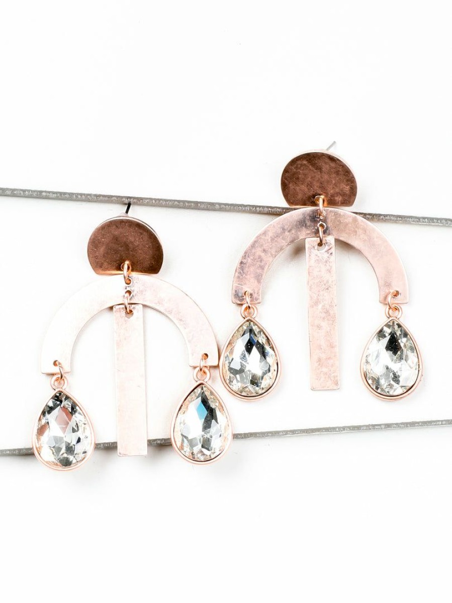 Gameday * | Best Sale Accessories Geometric Rose Gold Teardrop Dangle Earrings