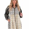 Clothing * | Cheap Peach Love California Ride Away Mixed Plaid Dress Dresses Navy/Taupe