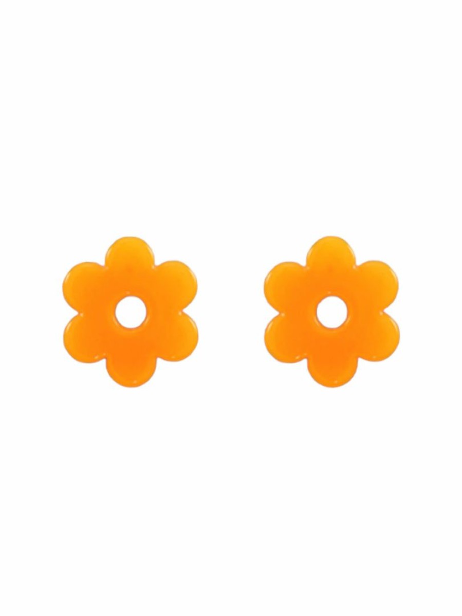 Gameday * | Discount Golden Stella Small Orange Flower Stud Earrings Jewelry