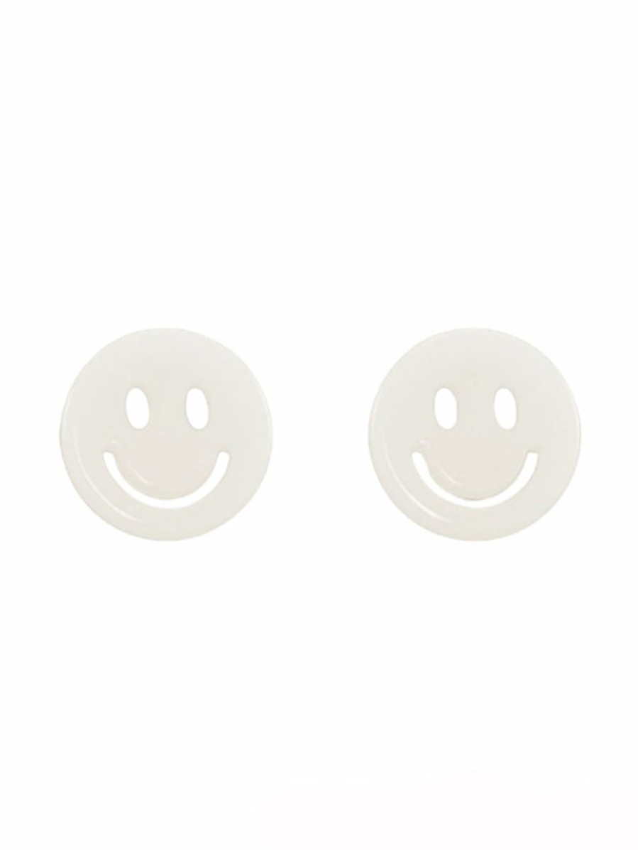 Gameday * | Buy Golden Stella Acrylic White Smiley Face Studs Jewelry