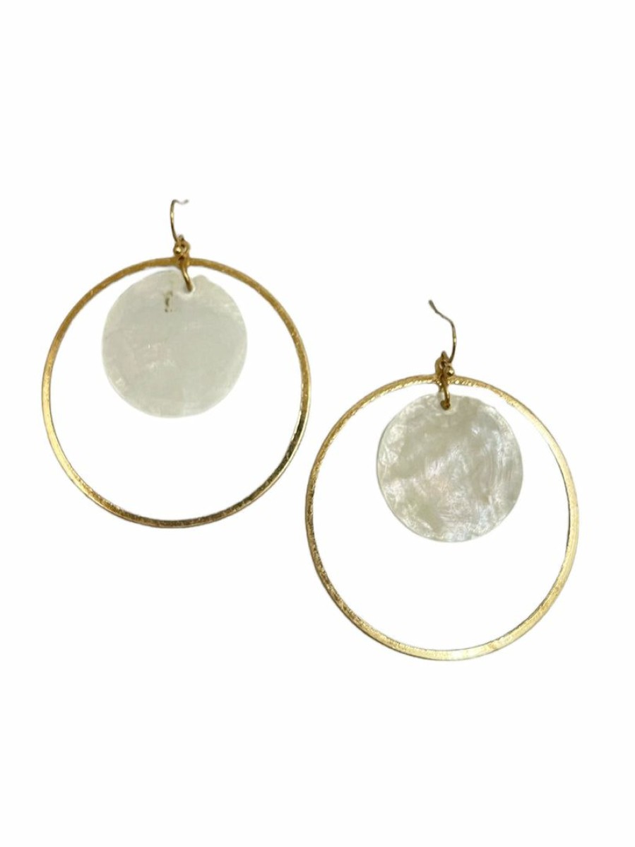 Gameday * | Discount Joyful Jewelry Circle Dangle Hoop Shell Earrings