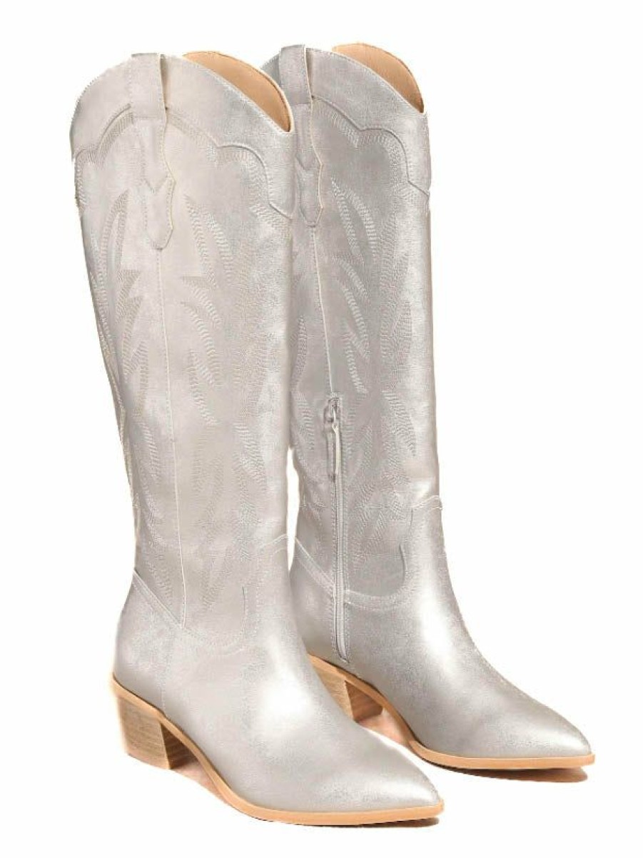 Shoes * | Best Reviews Of Miim Samantha Western Boots Silver