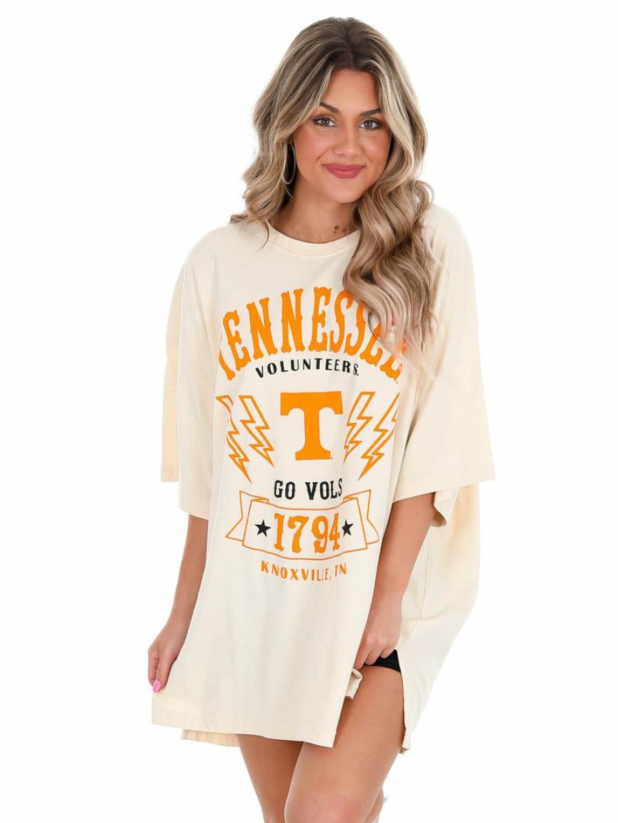 Gameday * | Best Reviews Of Pressbox Tennessee Citrus Park Oversized Tee Ivory