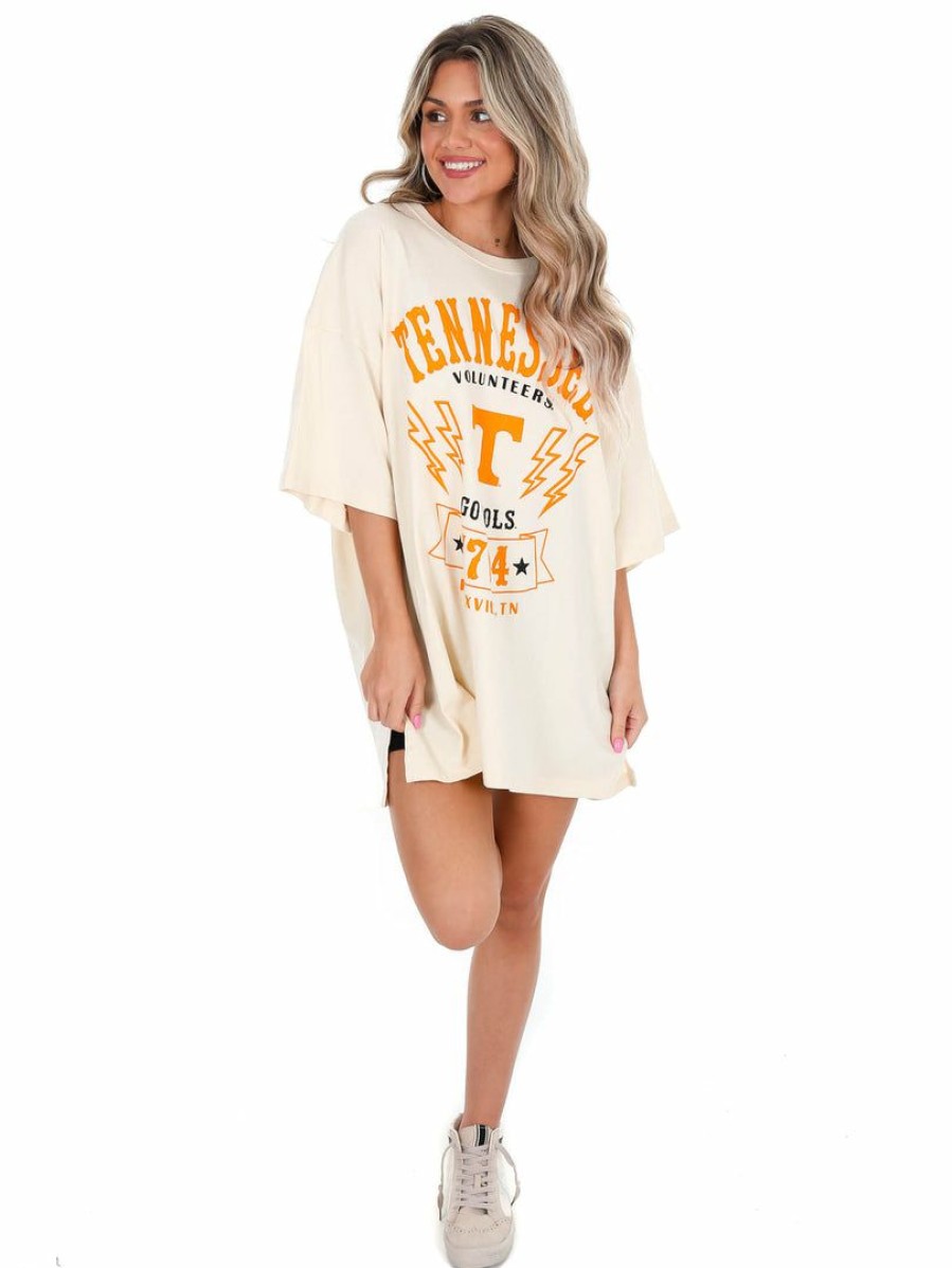 Gameday * | Best Reviews Of Pressbox Tennessee Citrus Park Oversized Tee Ivory