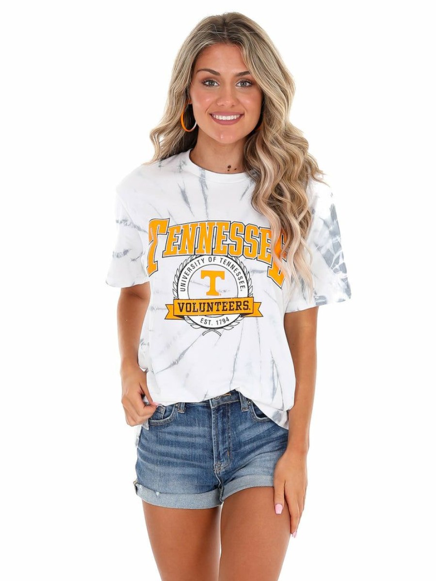 Gameday * | Best Reviews Of Pressbox Graphic Tees Tennessee Gibraltar Tie Dye Tee Gray