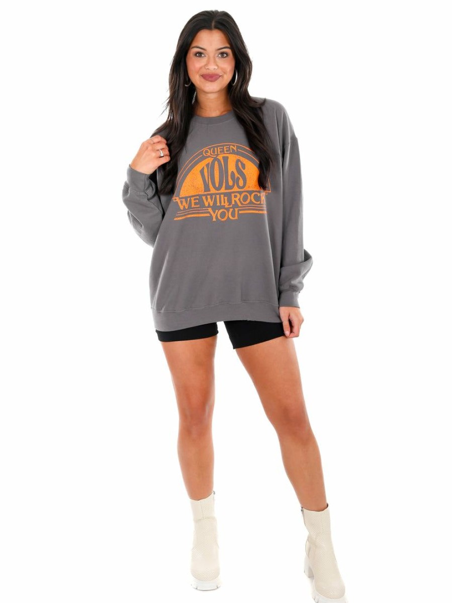 Gameday * | Outlet Livy Lu Queen Volunteers Will Rock You Sweatshirt Gameday Charcoal