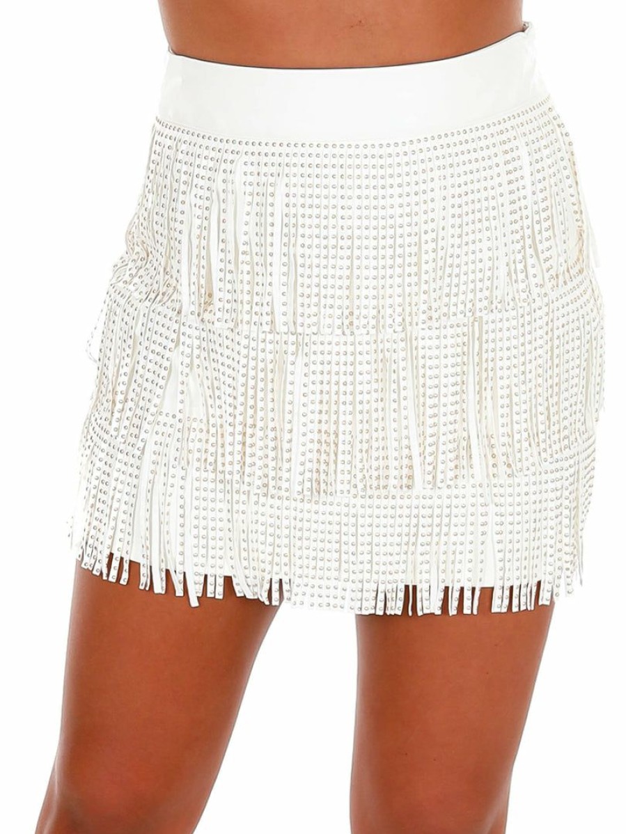 Gameday * | Best Reviews Of Blue B I Feel Like A Woman Fringe Tiered Mini Skirt White