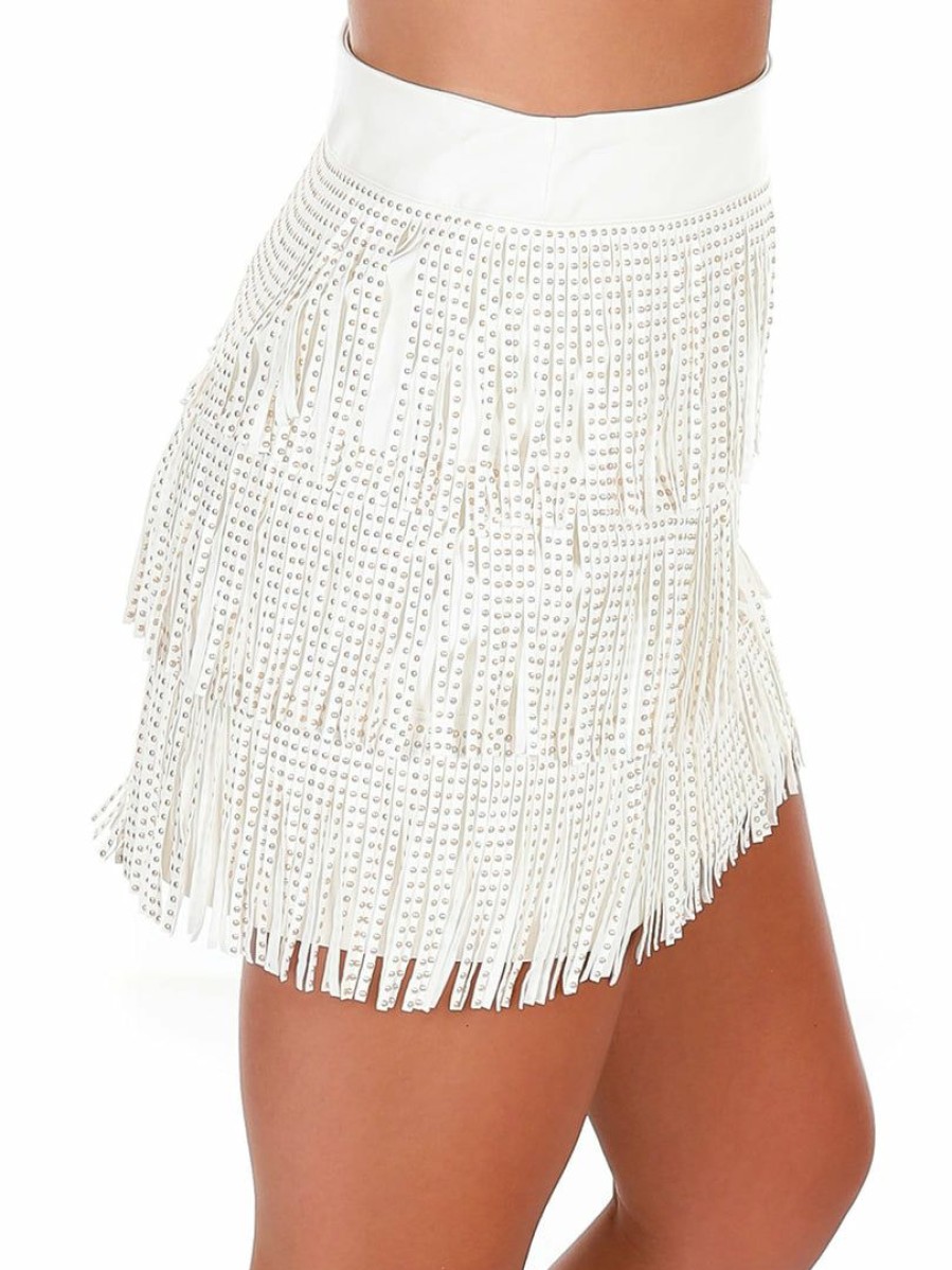 Gameday * | Best Reviews Of Blue B I Feel Like A Woman Fringe Tiered Mini Skirt White