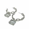 Gameday * | Best Deal Jewelry Chainlink Hoop With Square Pendant Earrings