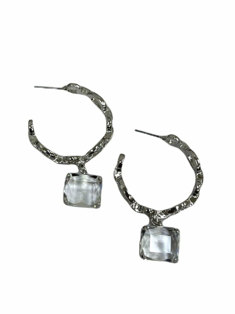 Gameday * | Best Deal Jewelry Chainlink Hoop With Square Pendant Earrings