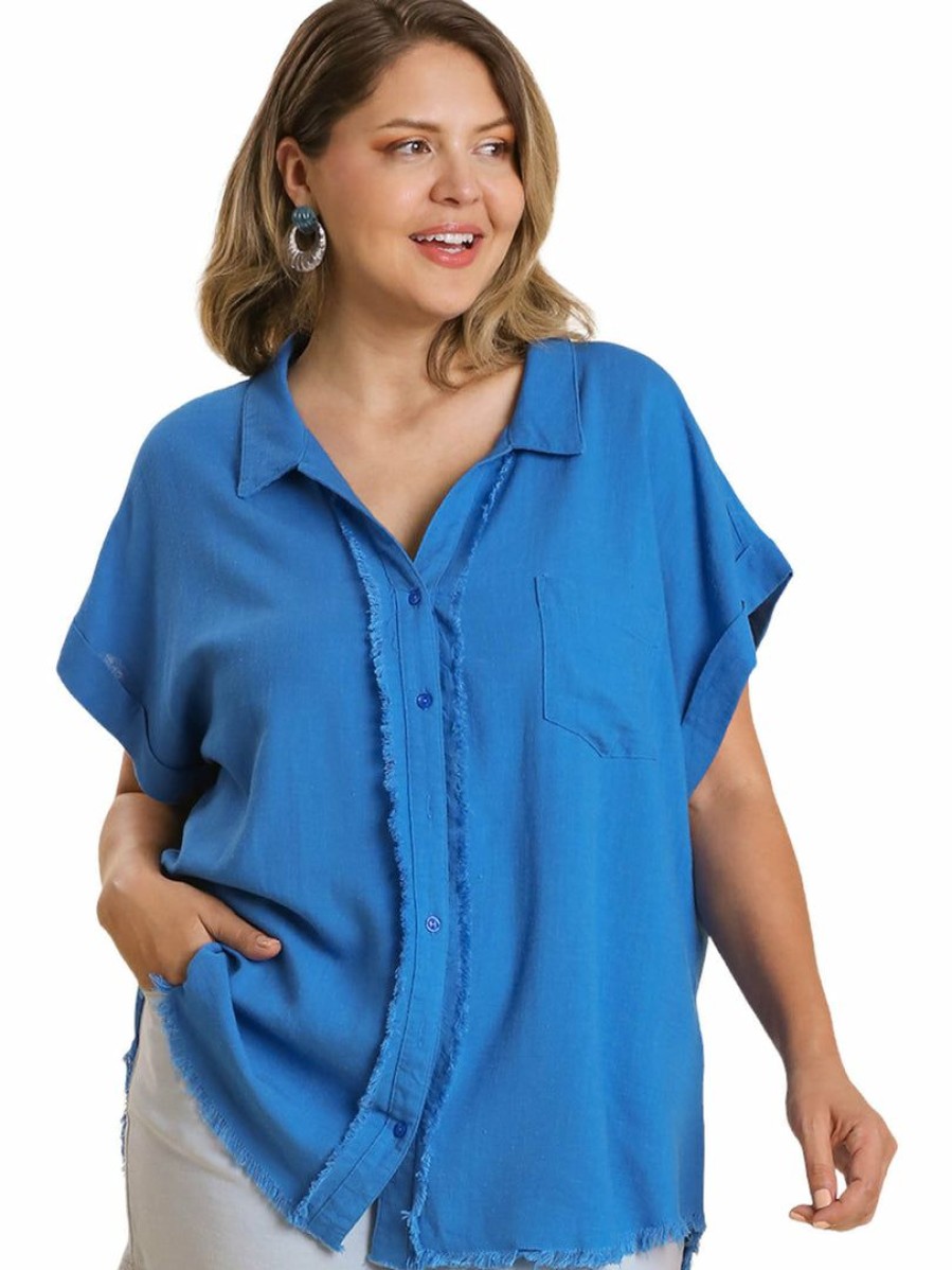 Curvy Girl * | Best Sale Apparel-Curvy Girl Curvy Be Your Best Self Linen Button Down Top