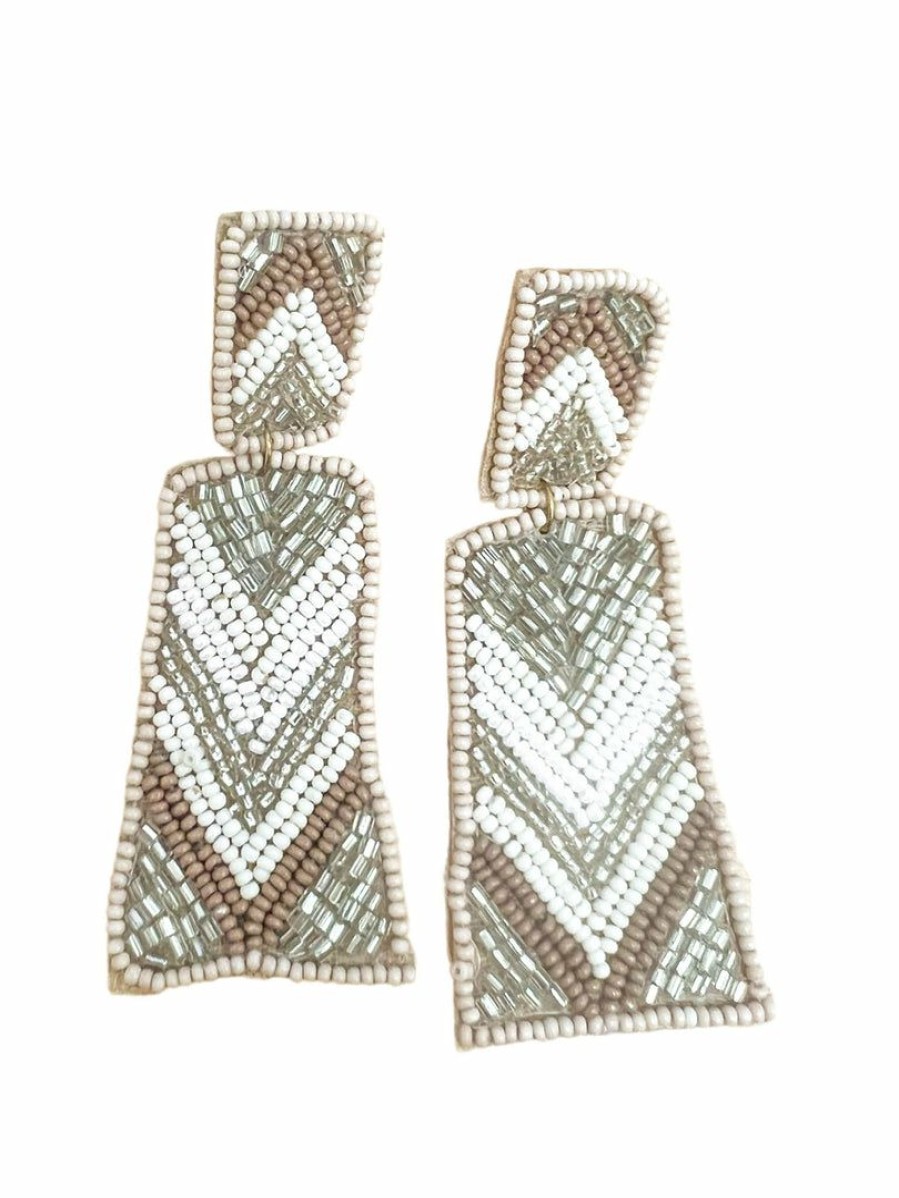 Gameday * | Brand New Josie'S Boutique Rectangle Seed Beaded Drop Earrings