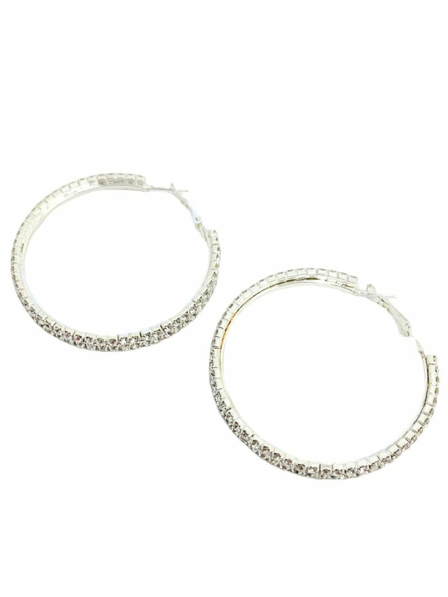 Gameday * | Cheapest Encore Charming Rhinestone Hoop Earrings