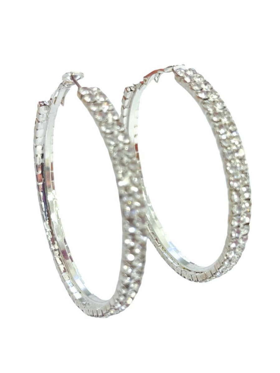 Gameday * | Cheapest Encore Charming Rhinestone Hoop Earrings