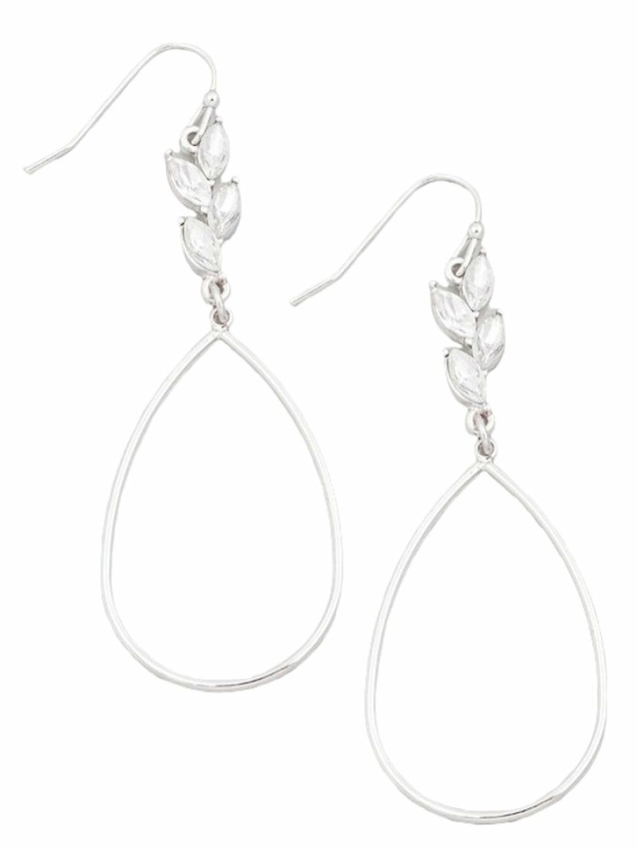 Gameday * | Buy Jewelry Rhinestone Leaf Teardrop Cutout Earrings