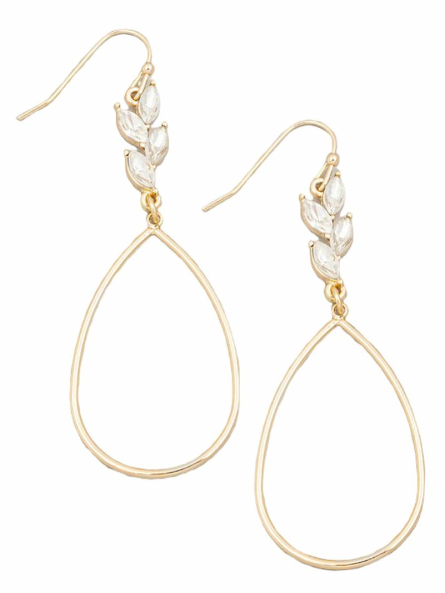 Gameday * | Buy Jewelry Rhinestone Leaf Teardrop Cutout Earrings