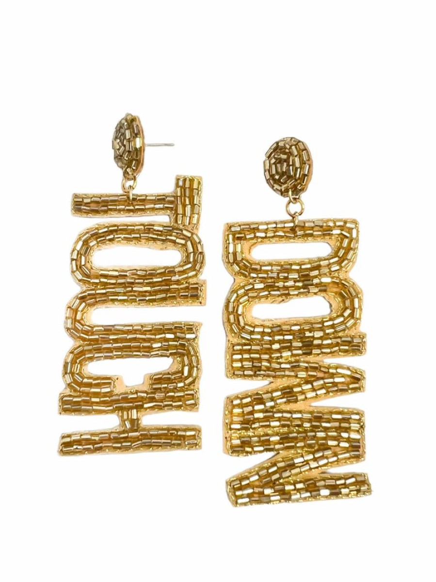 Gameday * | Outlet Treasure Import Beaded Gold Touchdown Earrings