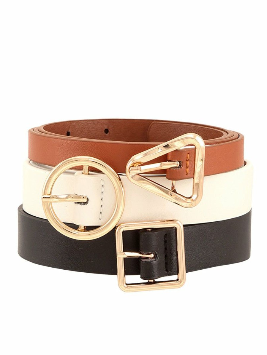 Gameday * | Deals I.Cco Circle Square Black Triangle Buckle Trio Belt Belts