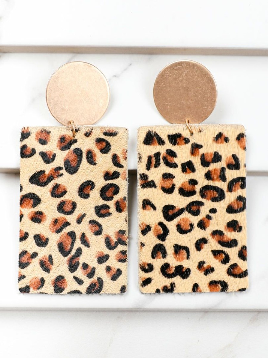 Gameday * | Best Deal Jewelry Soft Leopard Rectangle Earrings