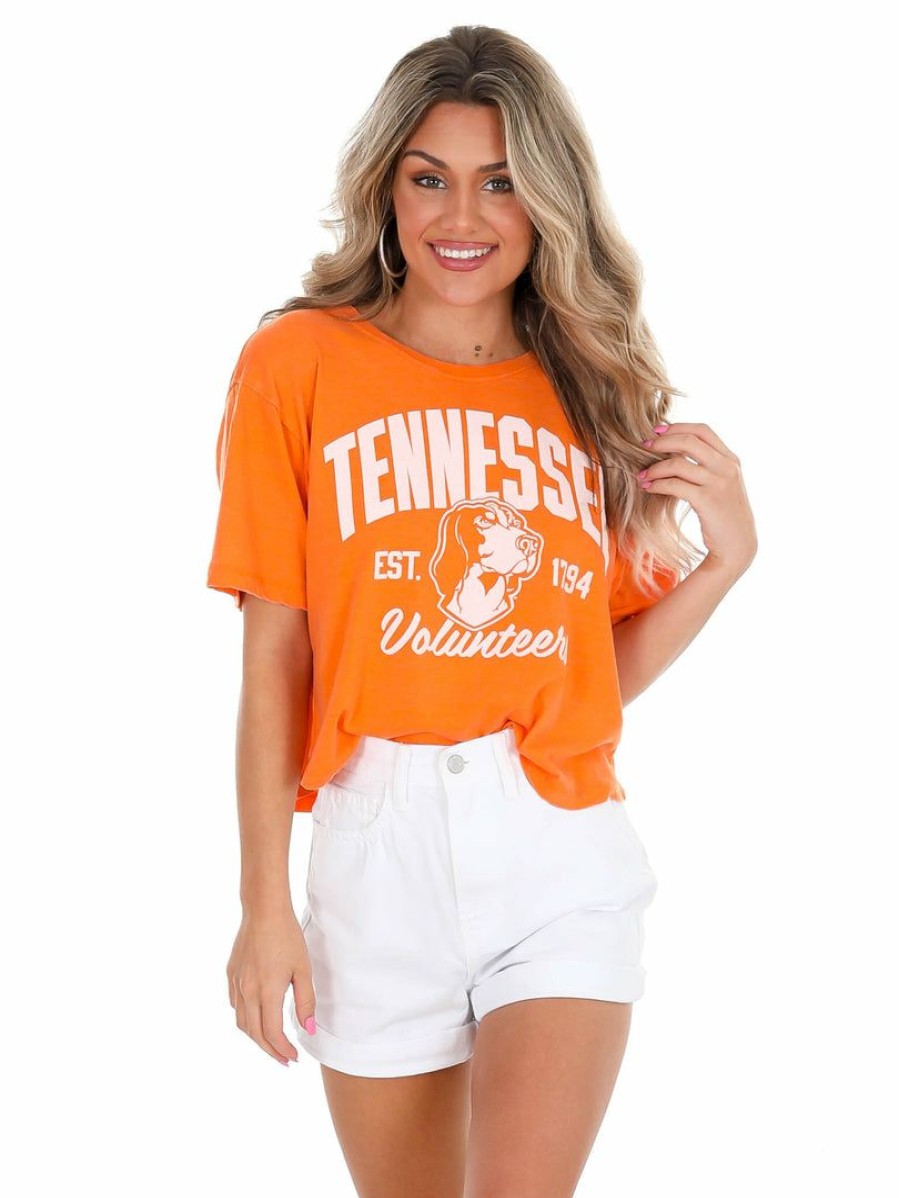 Gameday * | Hot Sale Pressbox Tennessee Basic Logo Chino Cropped Tee Graphic Tees Orange