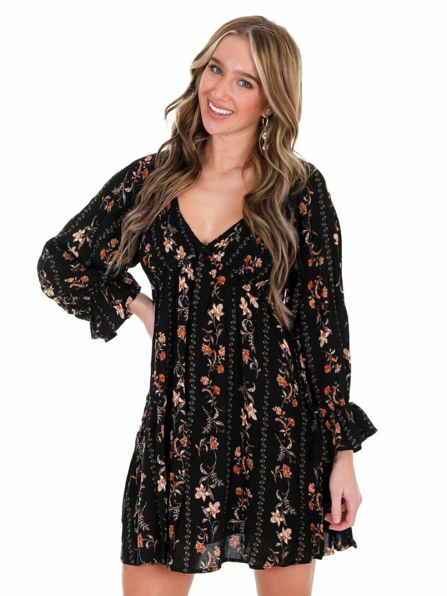 Clothing * | New In The Beginning Dresses Pretty Girl Floral Mini Dress Black