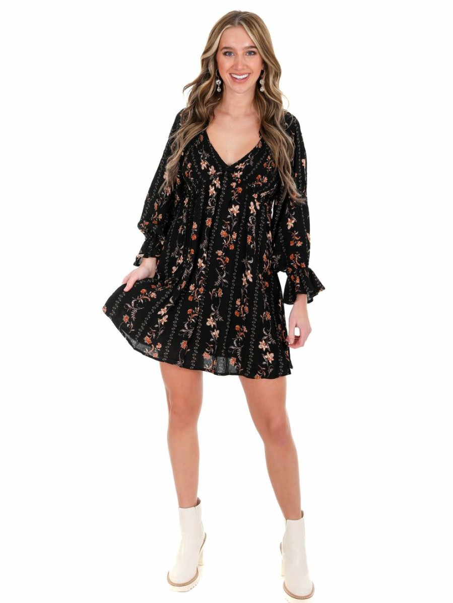 Clothing * | New In The Beginning Dresses Pretty Girl Floral Mini Dress Black