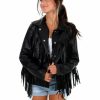 Clothing * | Deals Cloud Ten Outerwear Walk This Way Pleather Fringe Jacket Black