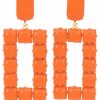 Gameday * | Brand New Golden Stella Jewelry Orange Rectangle Acrylic Bead Earrings