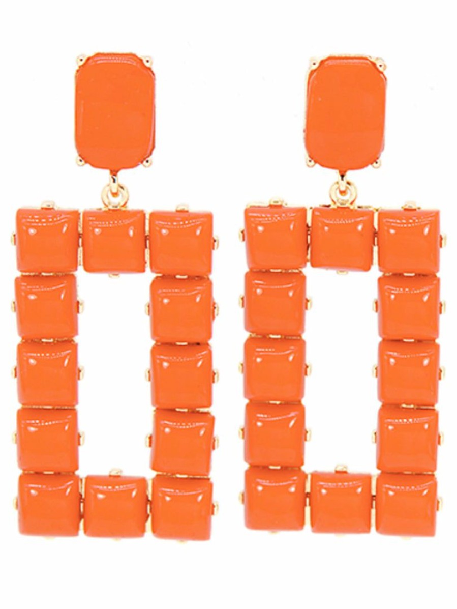 Gameday * | Brand New Golden Stella Jewelry Orange Rectangle Acrylic Bead Earrings