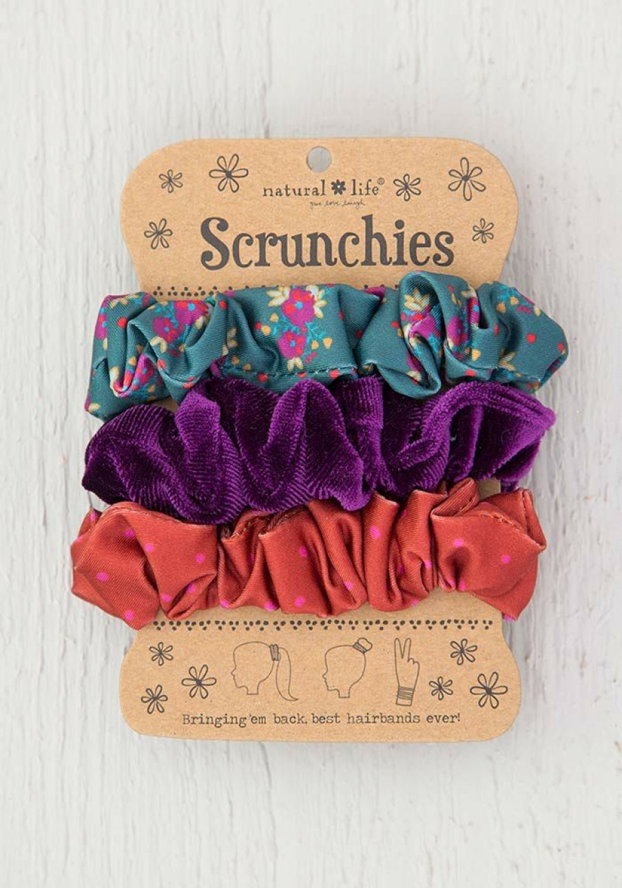 Gameday * | Top 10 Accessories Teal Velvet Floral Scrunchies Natural Life