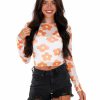 Gameday * | Cheapest Pretty Garbage Run The Clock Floral Mesh Top Apparel Off White