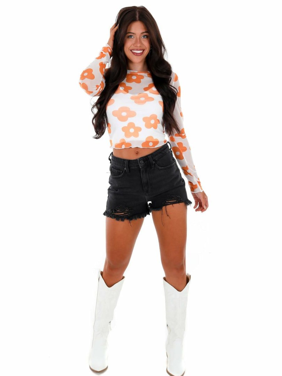 Gameday * | Cheapest Pretty Garbage Run The Clock Floral Mesh Top Apparel Off White