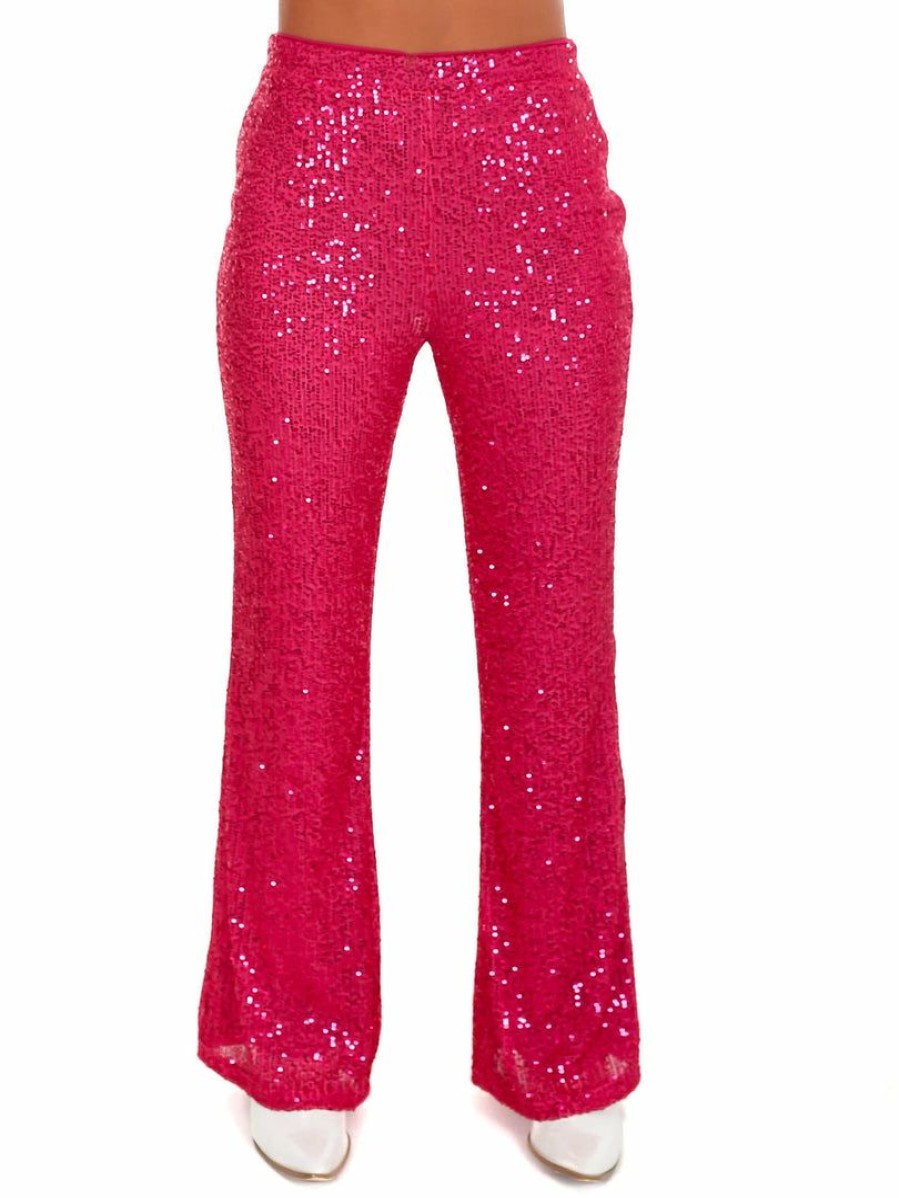 Clothing * | Cheapest Main Strip Rhinestone Cowboy Sequin Pants Fuchsia