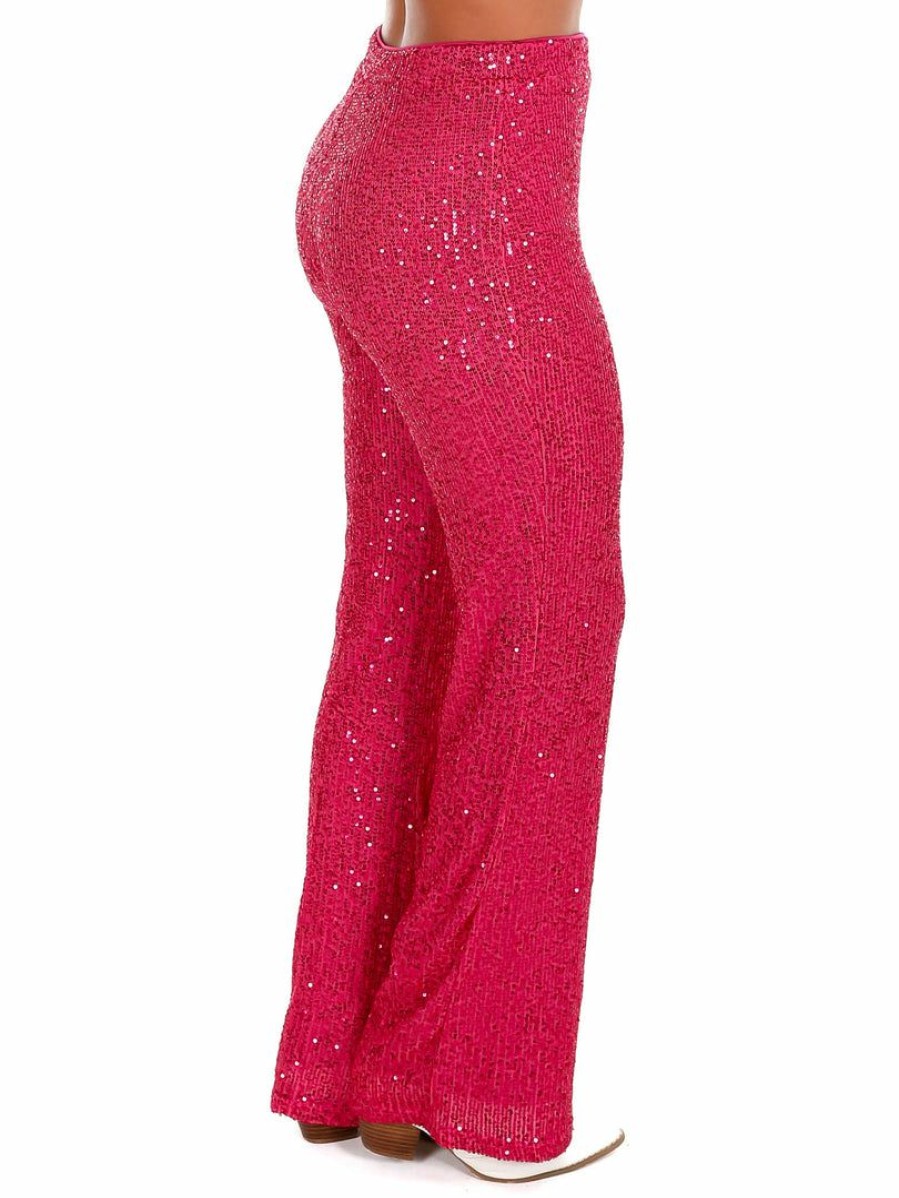 Clothing * | Cheapest Main Strip Rhinestone Cowboy Sequin Pants Fuchsia