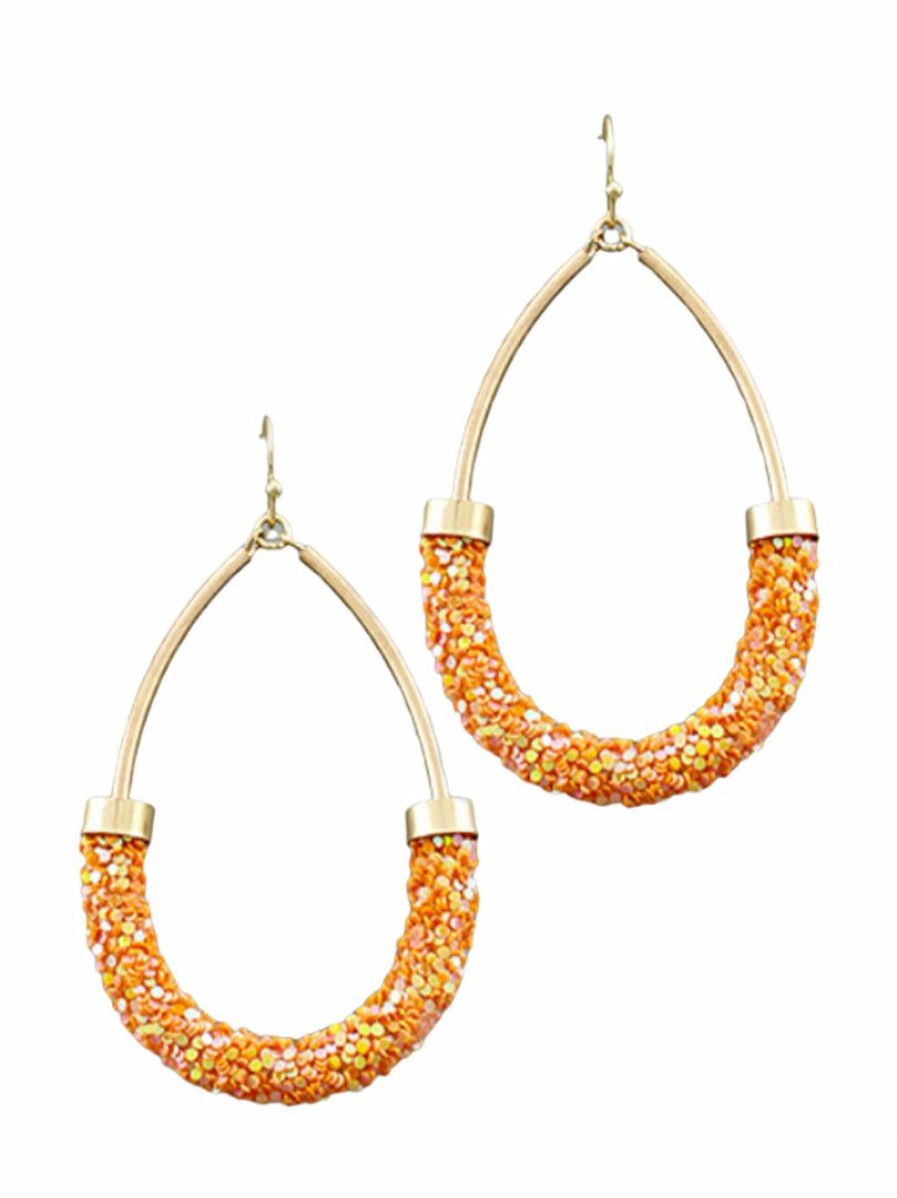 Gameday * | Discount Golden Stella Gameday Sparkling Half Tube Orange Teardrop Earrings